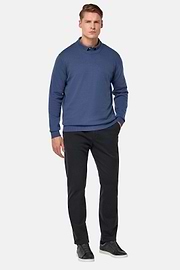 Cotton Crew Neck Jumper, Indigo, hi-res