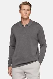 Dark Grey Merino Wool Tech Polo Shirt, Dark Grey, hi-res