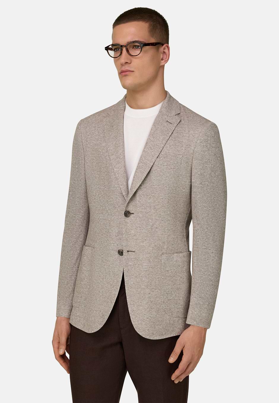 Veste Micro Structure En Mélange Lin Et Coton B Je, Marron, hi-res