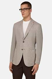 B Jersey Micro Textured Jacket in a Linen and Cotton Blend, Brown, thumb, 1
