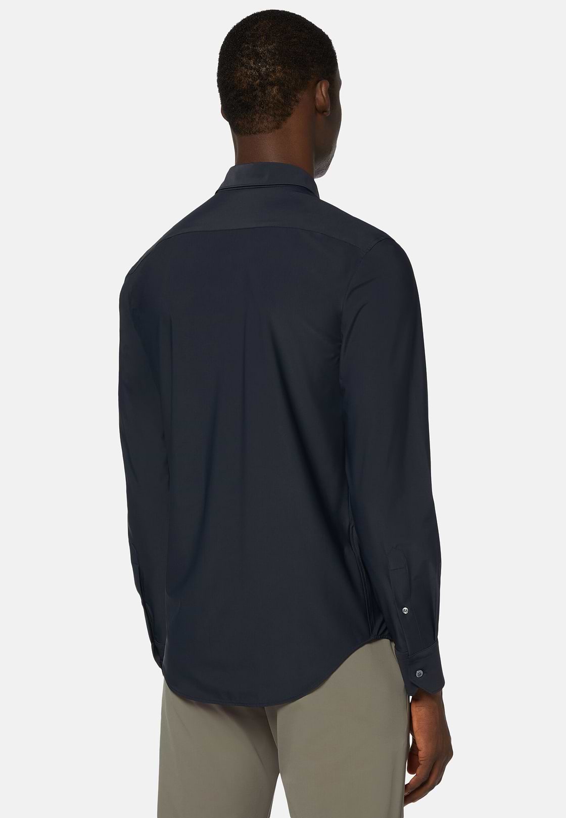 Navy Stretch Nylon Slim Fit Shirt, Navy blue, hi-res