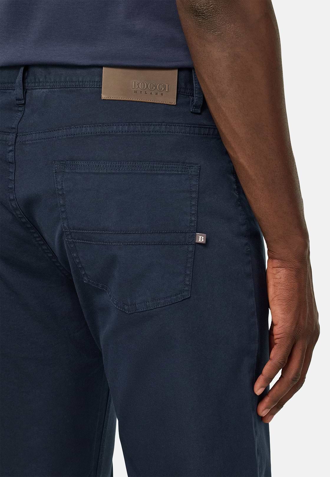 Stretch Cotton 5-Pocket Trousers, Navy blue, hi-res