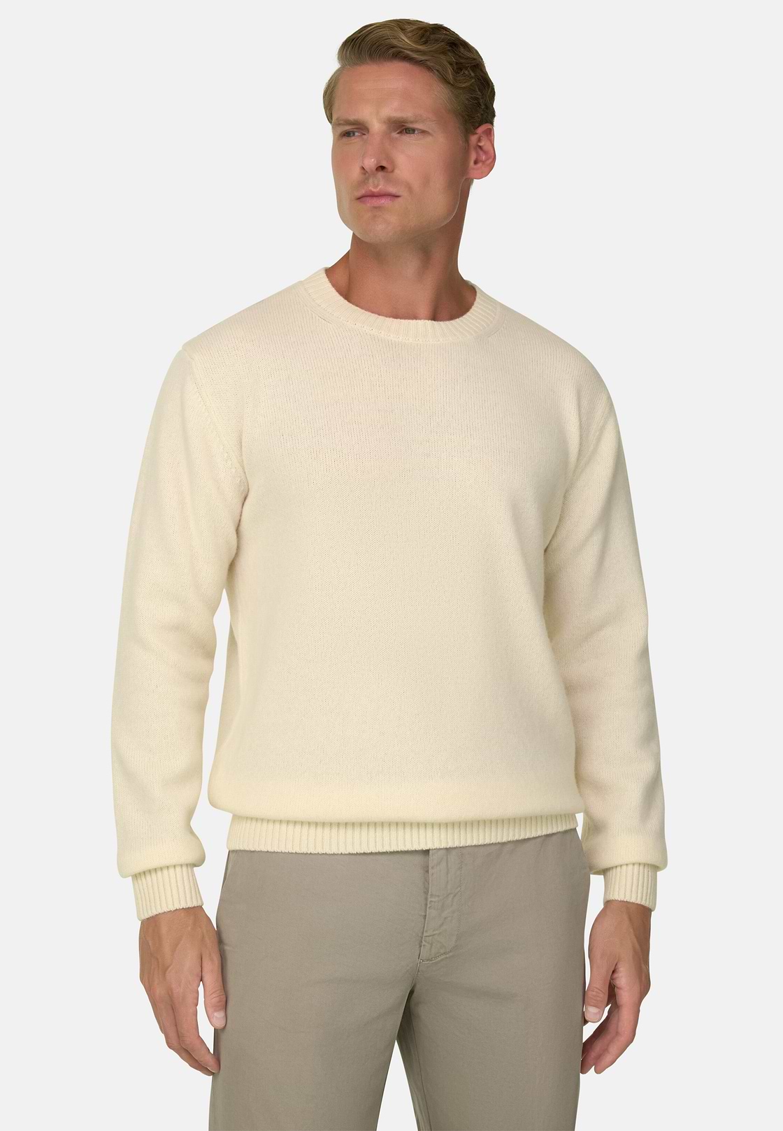 Crew Neck Jumper in Wool Blend, Offwhite, hi-res, 1