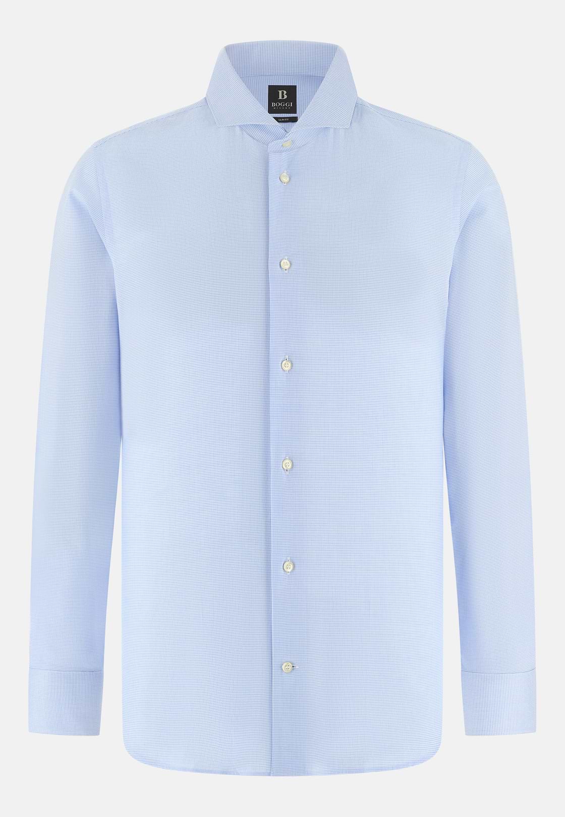Camicia A Quadretti Di Cotone Slim Fit, Azzurro, hi-res, 6