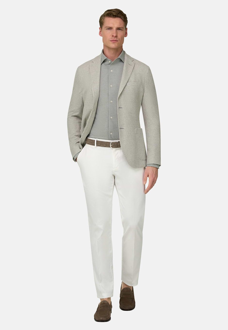 Giacca Micro Struttura In Misto Cotone E Lino B Je, Verde Chiaro, hi-res