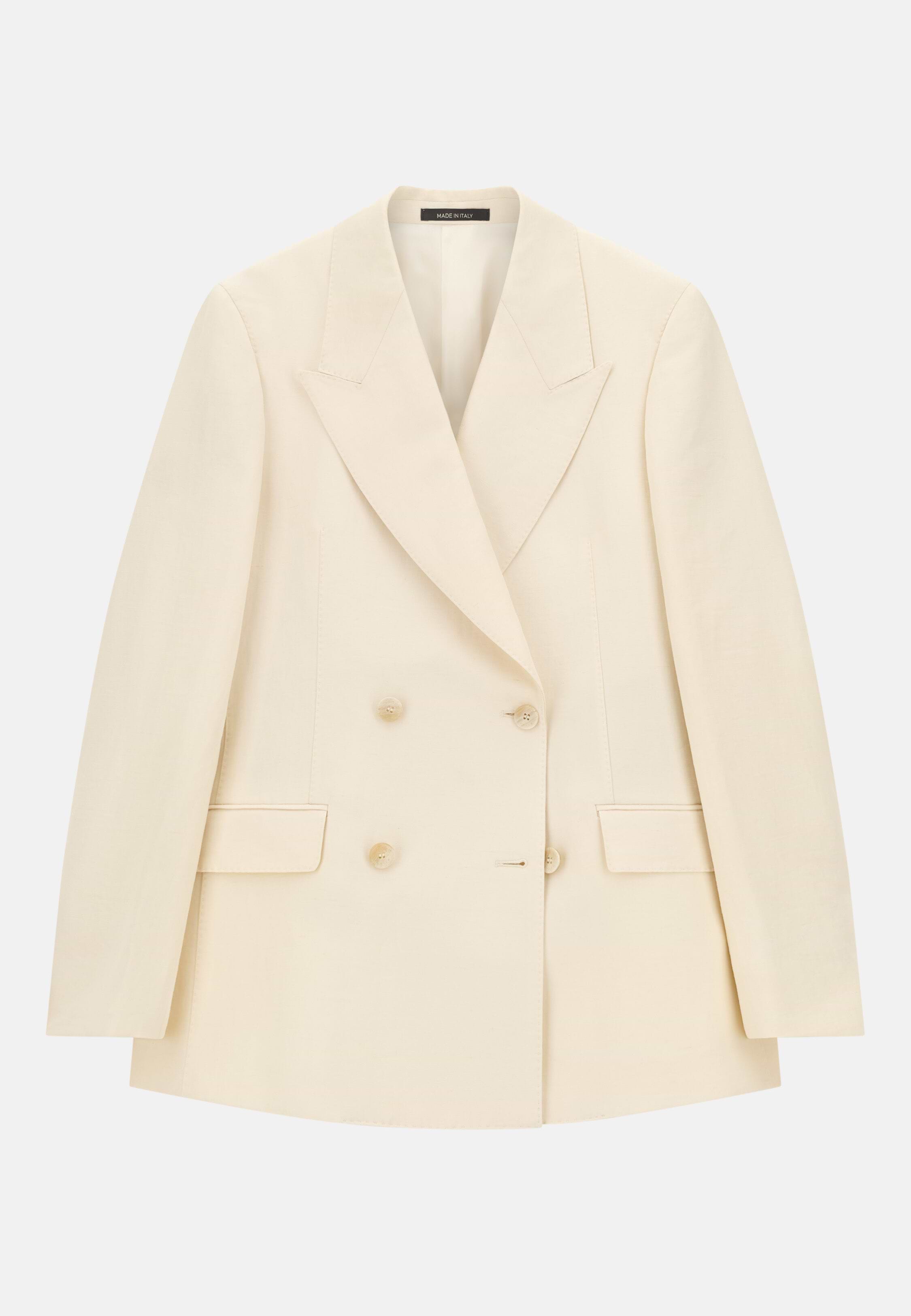 Woman's Linen Blend Double-Breasted Jacket, OFFWHITE | Boggi Milano