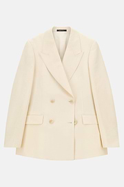 Linen Blend Double-Breasted Jacket, OFFWHITE, thumb, 5