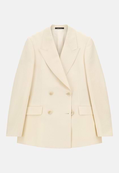 Linen Blend Double-Breasted Jacket, OFFWHITE, hi-res