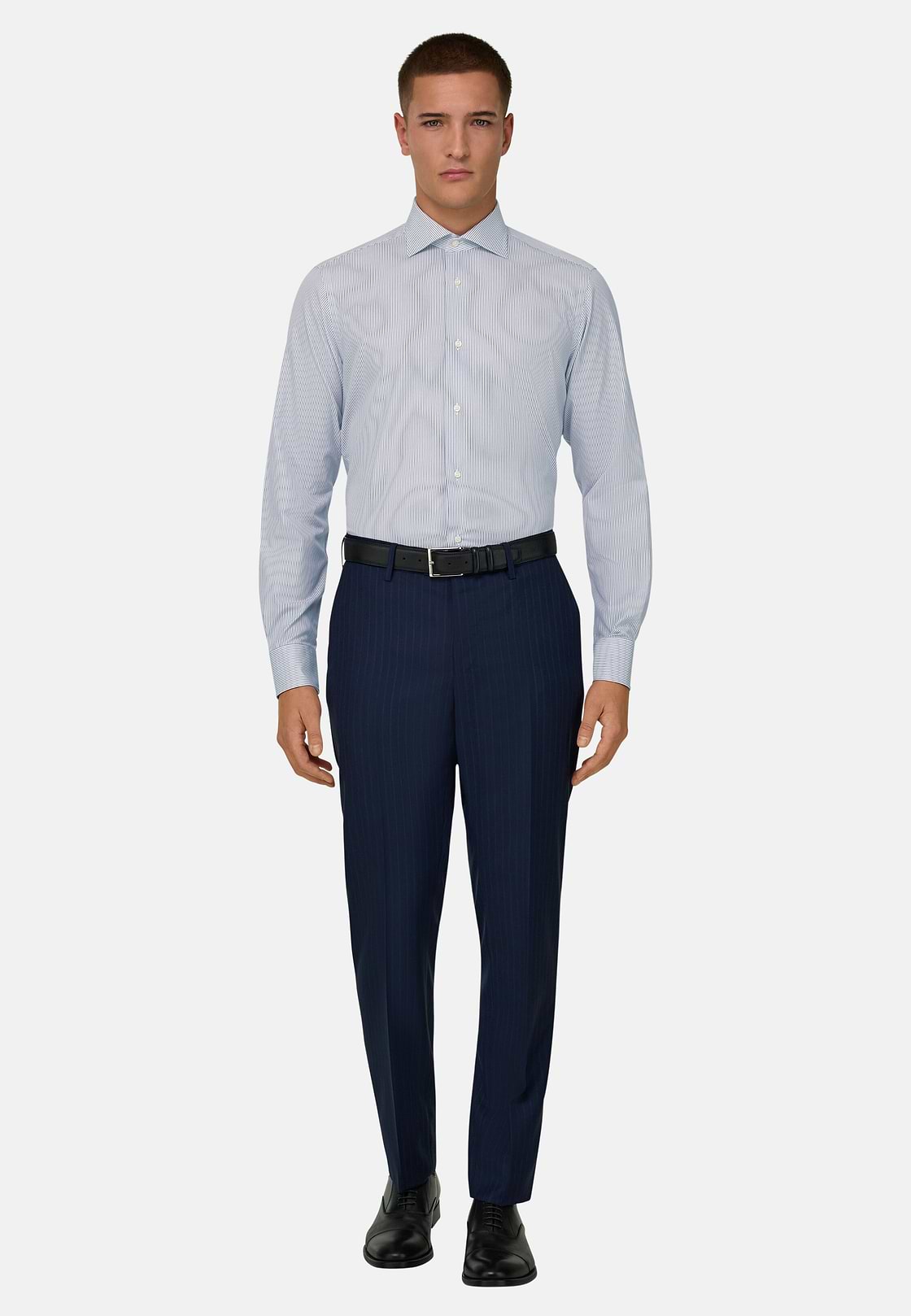 Camicia A Righe Di Cotone Slim Fit, Blu Scuro, hi-res, 2