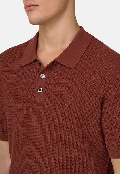 Knitted Polo Shirt in 100% Organic Cotton, Rot, hi-res