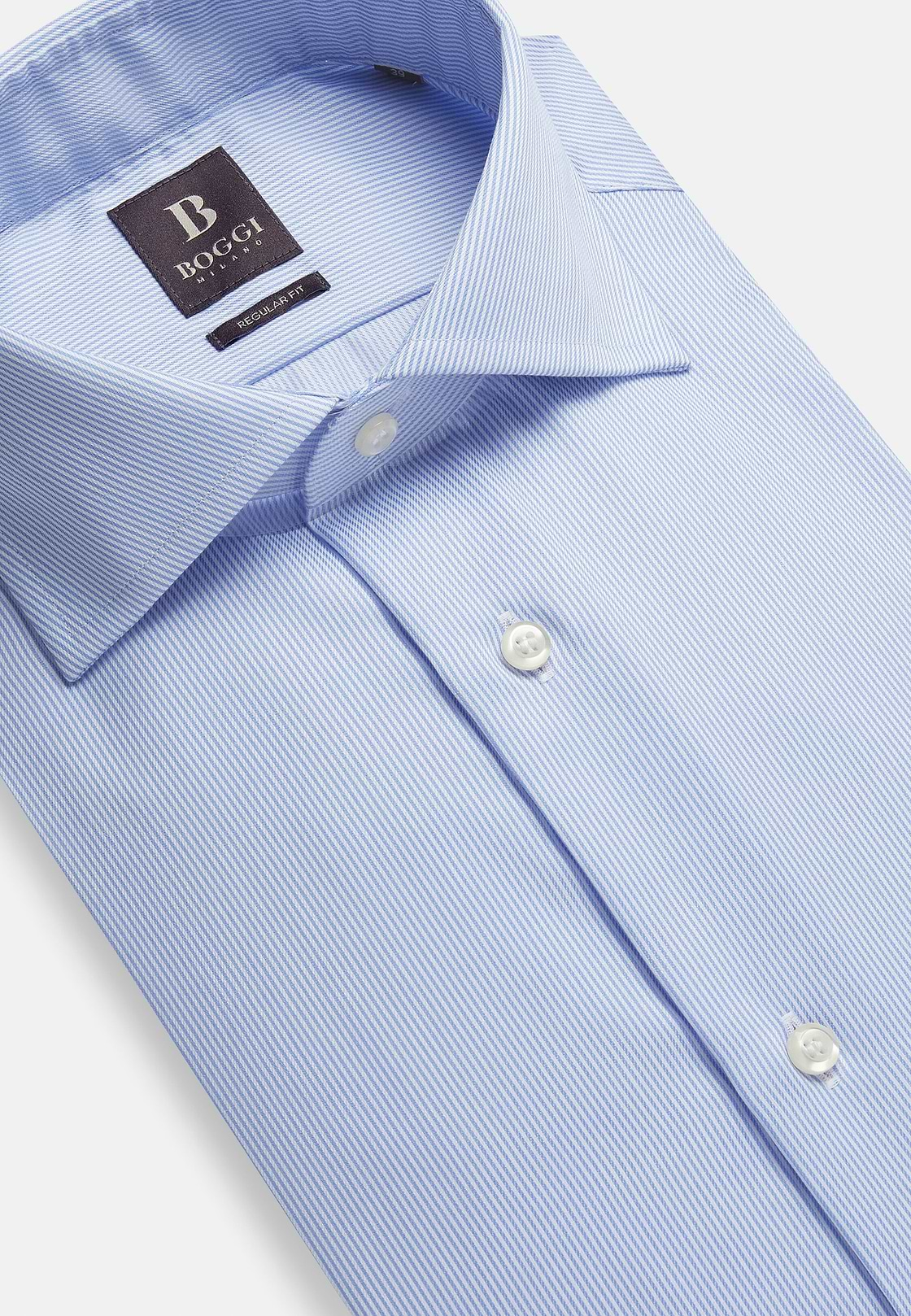 Regular Fit Striped Cotton Twill Shirt, Light Blue, hi-res