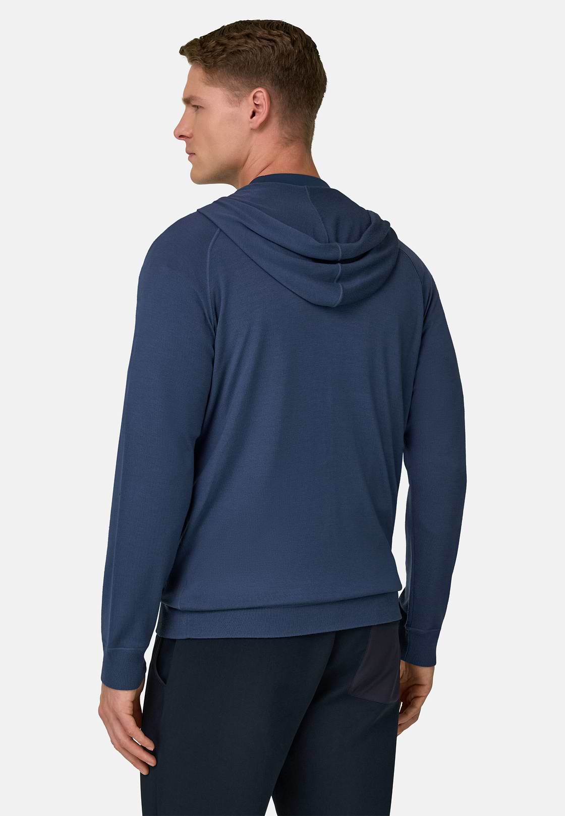 Dzianinowy sweter z kapturem z zamkiem błyskawicznym z bardzo cienkiej wełny, Air-blue, hi-res, 3