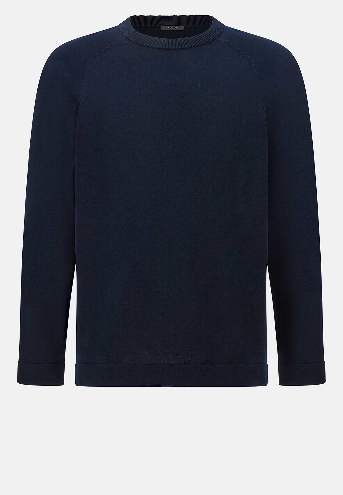 Cotton and Silk Crew Neck Jumper, Navy blue, hi-res