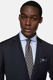 Navy Blue Micro Herringbone Suit In Stretch Wool, Navy blue, hi-res