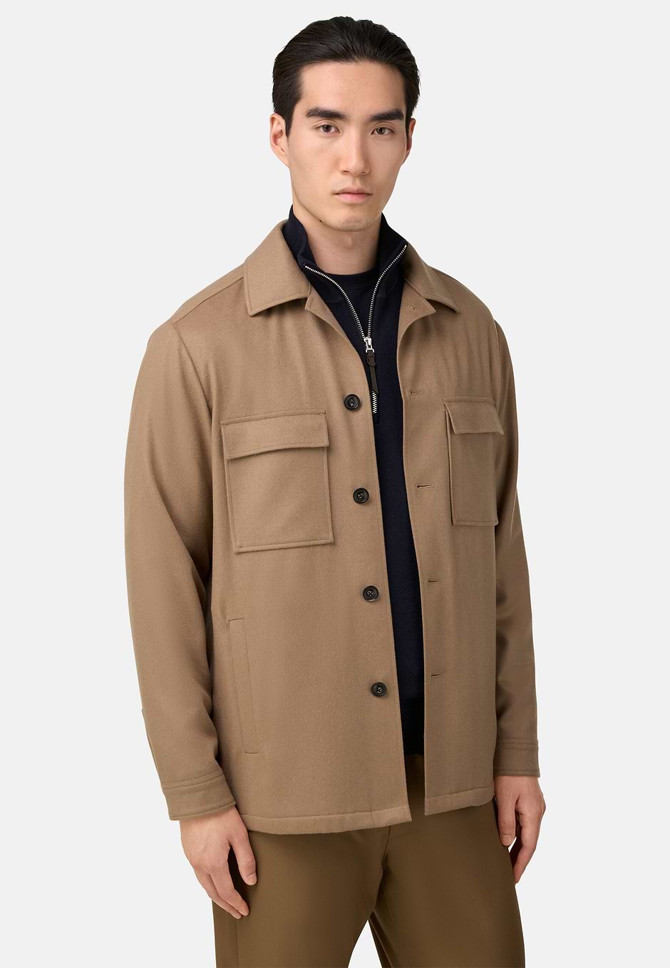 Cashmere Link Shirt Jacket, Beige, hi-res