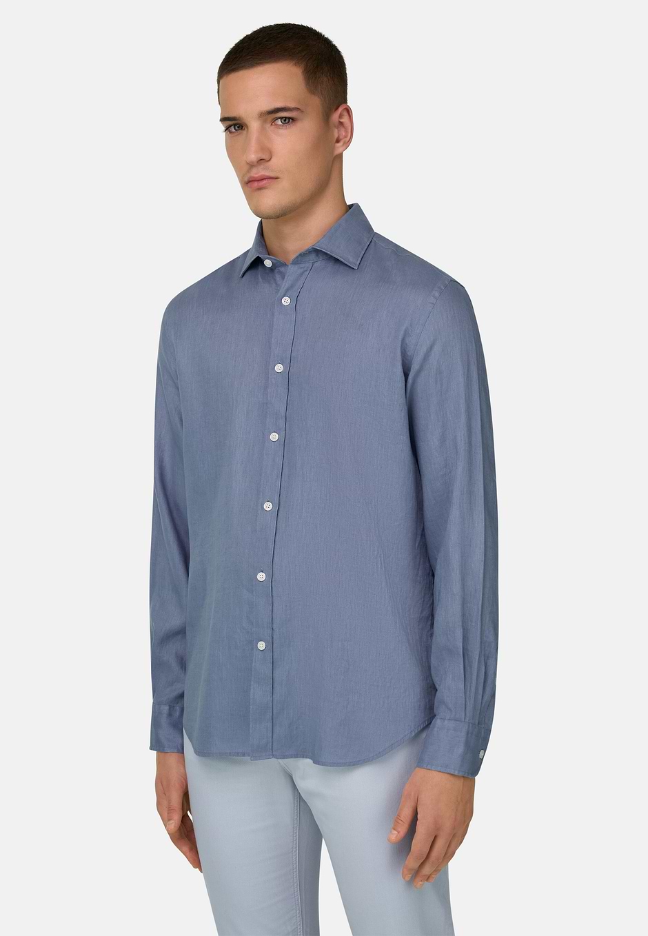 Regular Fit Linen Shirt, Indigo, hi-res