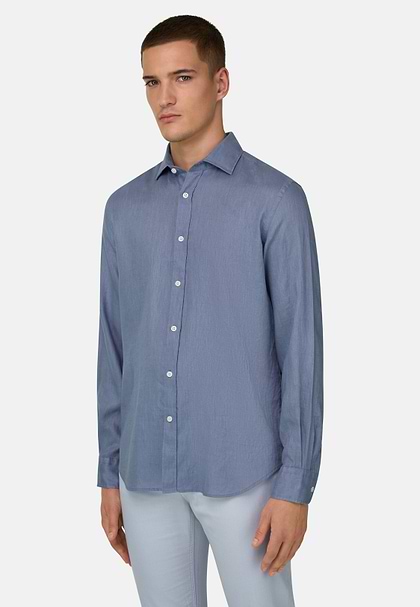 Regular Fit Linen Shirt, Indigo, hi-res