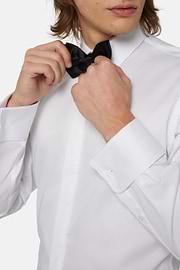 Cotton Satin Slim Fit Shirt, White, hi-res