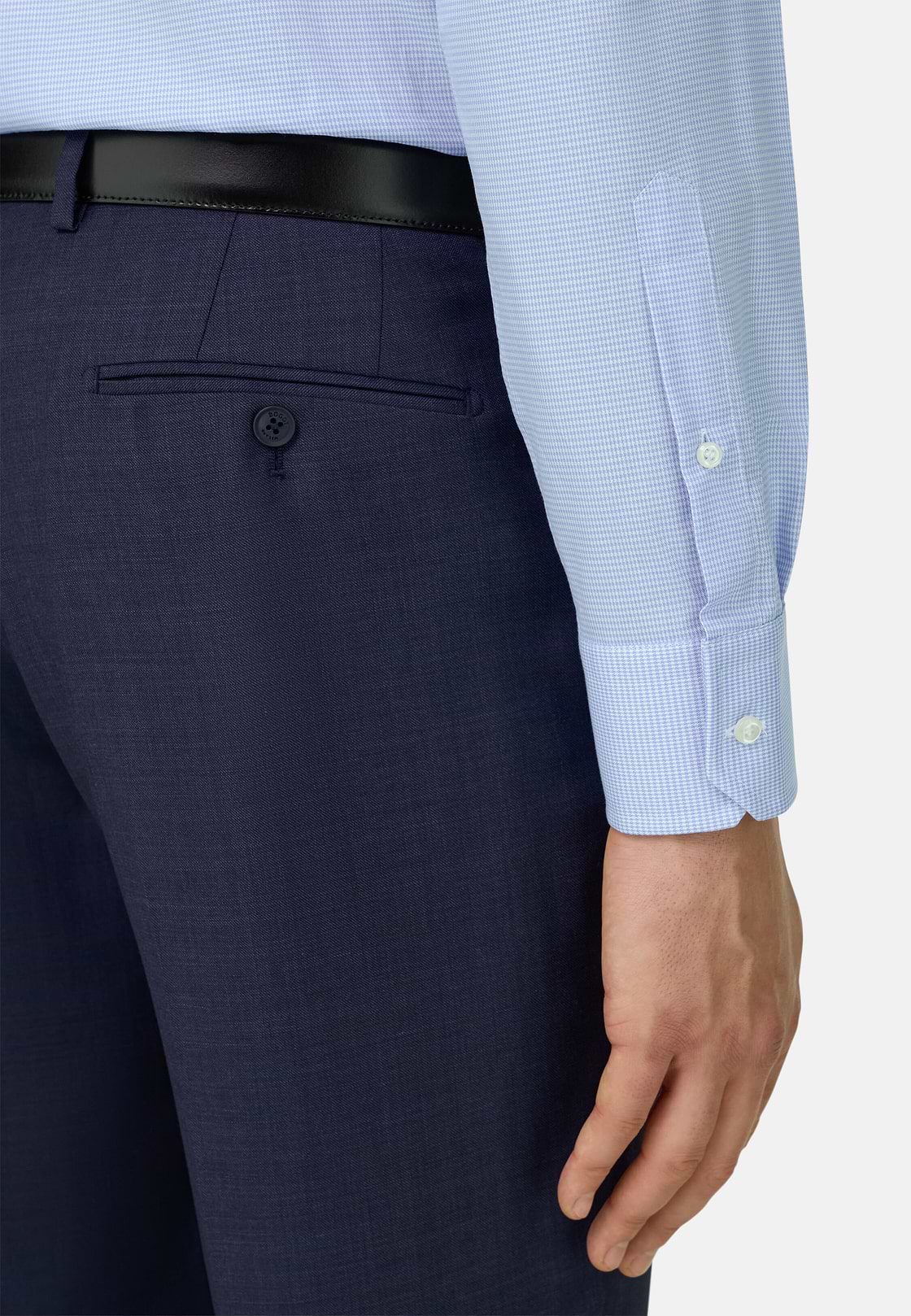 Camicia In Cotone Slim Fit, Azzurro, hi-res, 4