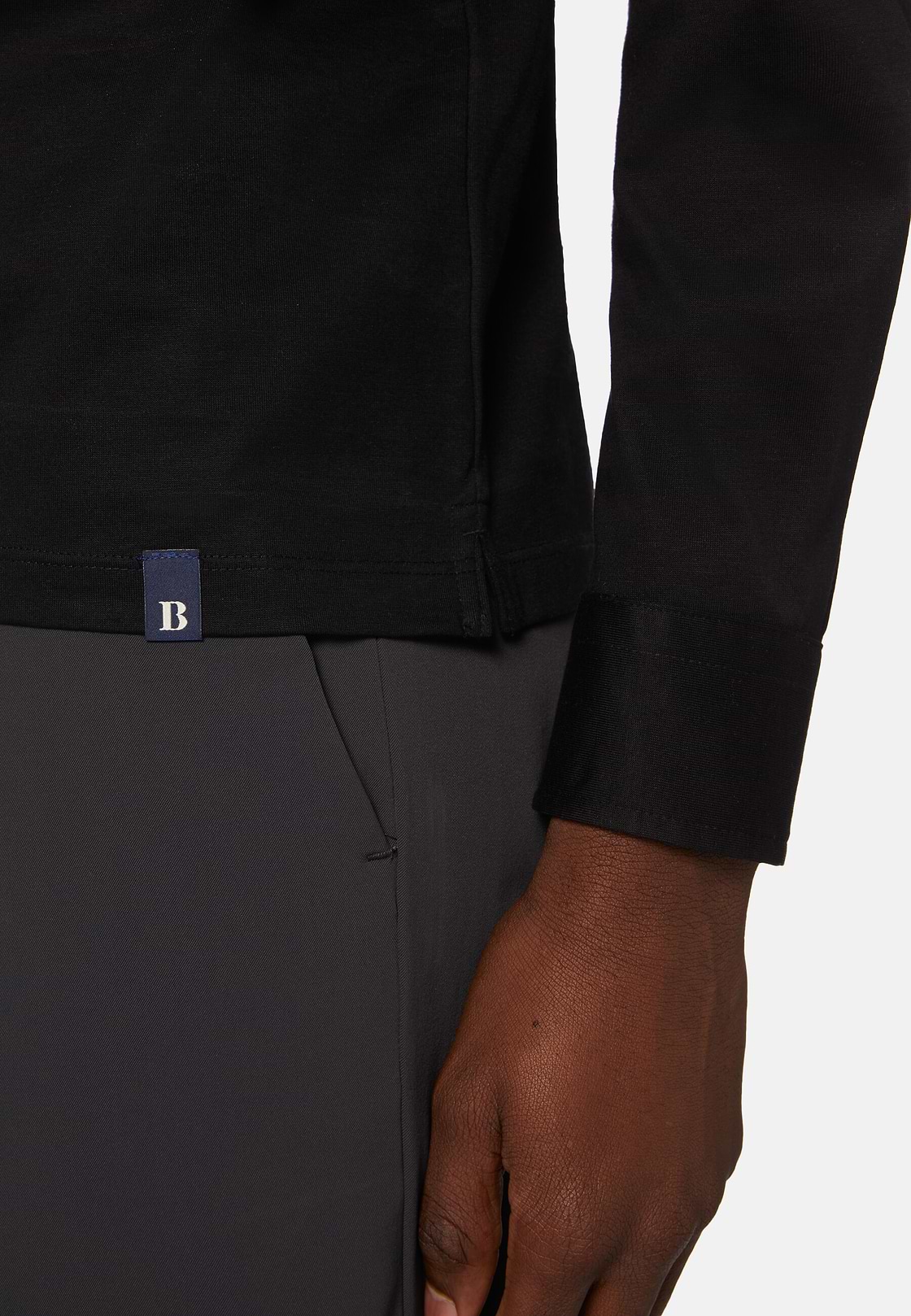 Polo In Jersey Di Cotone Pima Regular Fit Manica Lunga, Nero, hi-res