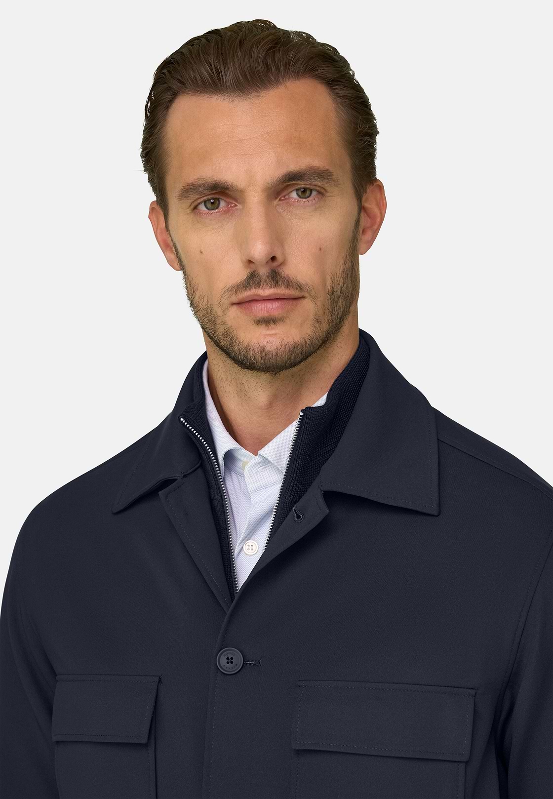 Giacca Camicia Double Nylon Stretch B Tech, Navy, hi-res, 3