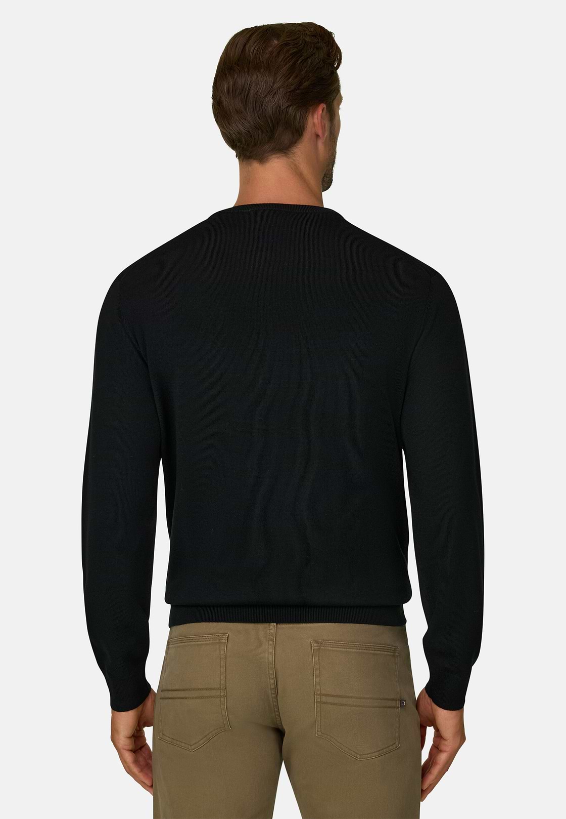 Crew Neck Jumper in Merino Wool, Black, hi-res, 4