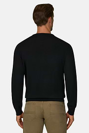 Crew Neck Jumper in Merino Wool, Black, thumb, 4