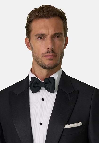 Black Wool Tuxedo Jacket with Peak Lapels, Black, hi-res