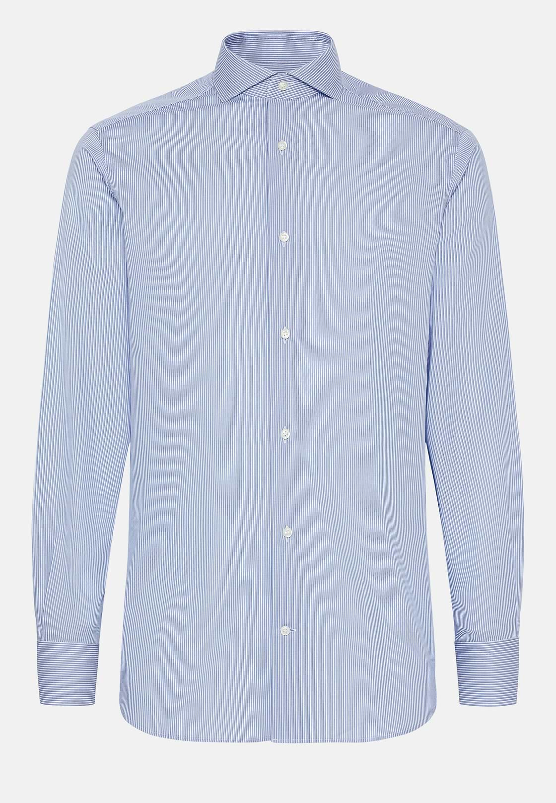 Chemise À Rayures Bleu Ciel En Coton Dobby Slim Fit, Bleu, hi-res