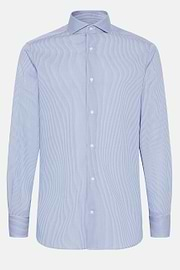 Chemise À Rayures Bleu Ciel En Coton Dobby Slim Fit, Bleu, hi-res