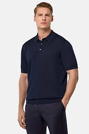 Polo En Maille De Coton Et Soie, bleu marine, hi-res