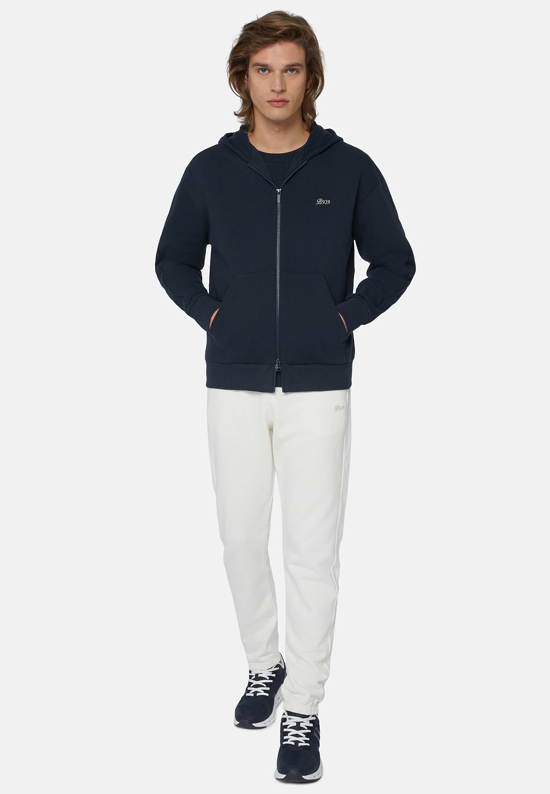 Full Zip Sweatshirt In Organic Cotton Blend, Navy blue, hi-res