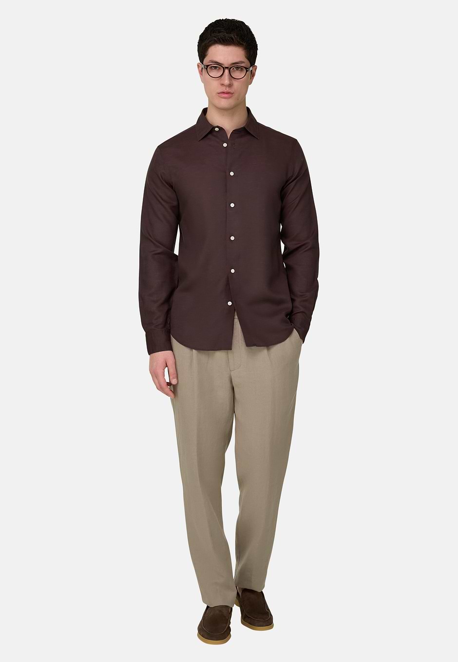 Chemise En Tencel Lin Regular Fit, Marron foncé, hi-res
