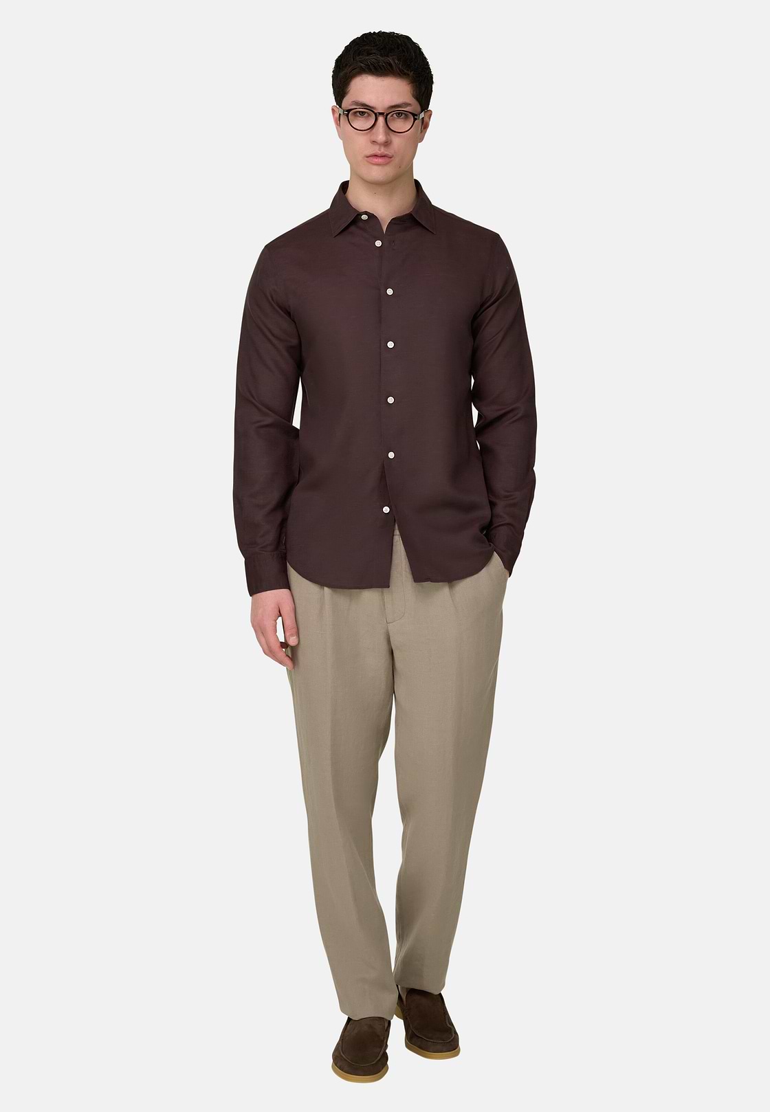 Regular Fit Tencel Linen Shirt, Dark brown, hi-res, 1