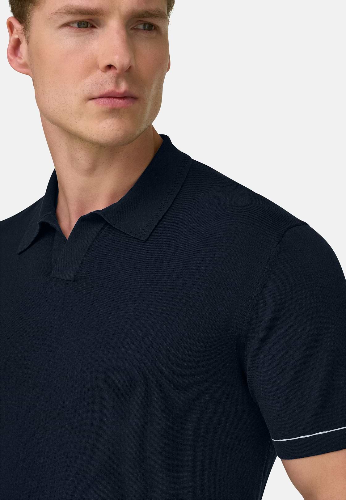 Strick-Poloshirt Aus Baumwollkrepp, Navy blau, hi-res, 4