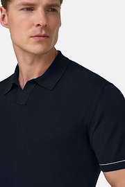 Strick-Poloshirt Aus Baumwollkrepp, Navy blau, thumb, 4