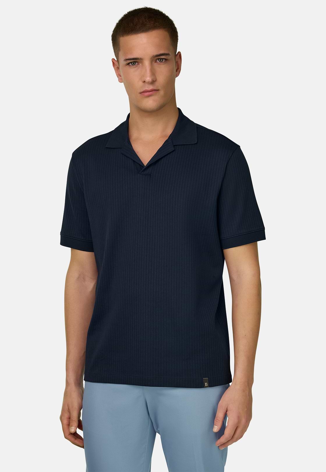 Polo In Cotone Pima Jacquard, Navy, hi-res, 1