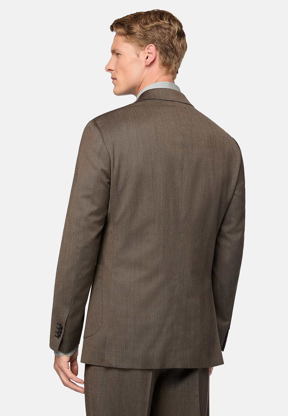 Brown Stretch Wool Suit, Brown, hi-res