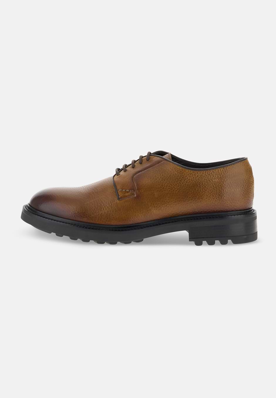 Derby Schoenen van Gegranuleerd Leer, Brown, hi-res
