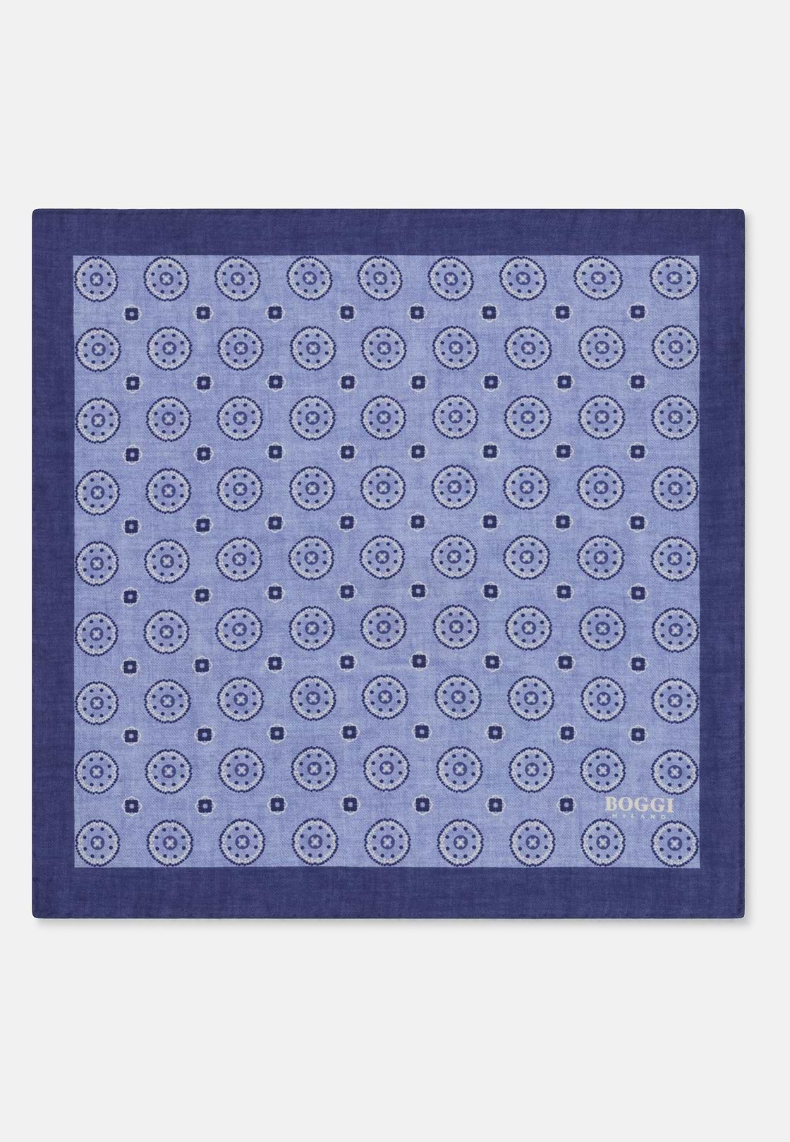 Pocket Square Medallion Pattern Print in Silk, Light Blue, hi-res, 2