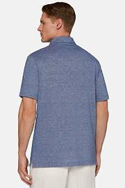 Cotton/Linen Piqué Polo Shirt, Blue, hi-res