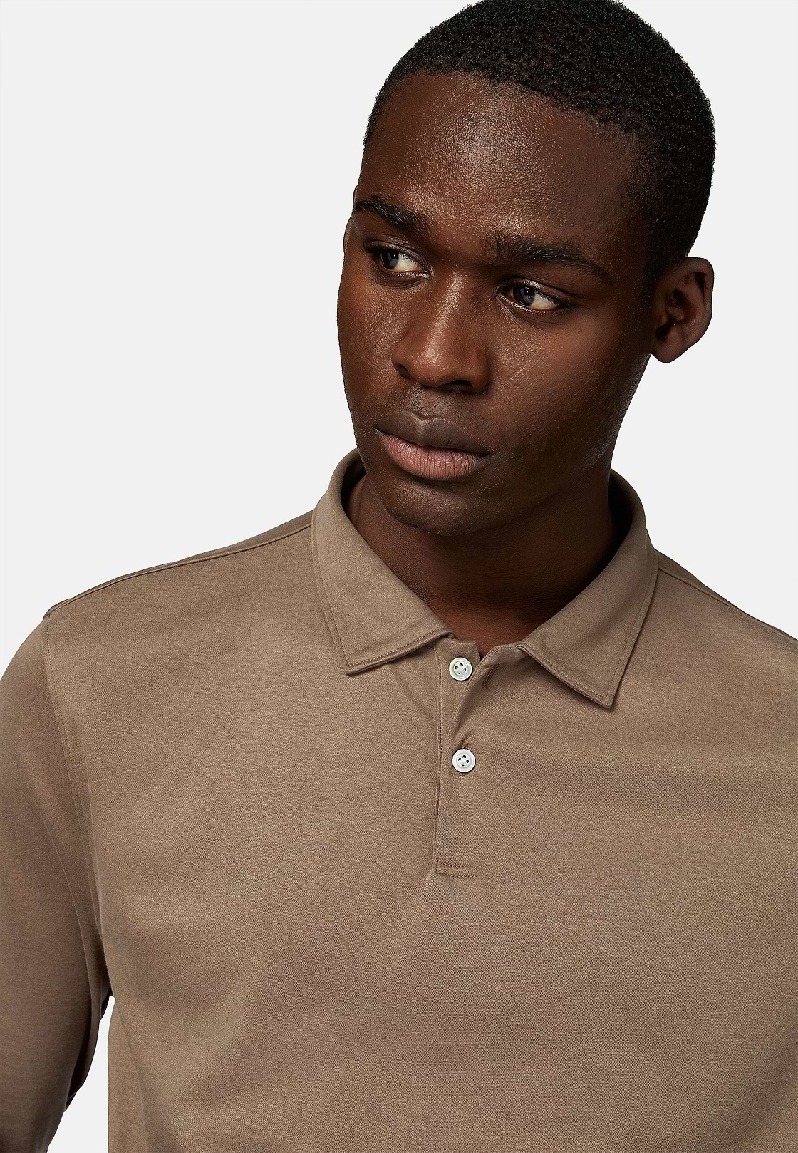 Polo Shirt in a Cotton Blend High-Performance Jersey, Brown, hi-res