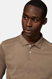 Polo Shirt in a Cotton Blend High-Performance Jersey, Brown, hi-res