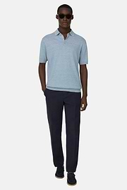 Polo En Maille De Lin Et Coton, Bleu clair, thumb, 2