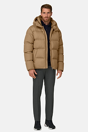 Bomber in Wool Blend Padded with Goose Down, Camel, thumb, 2
