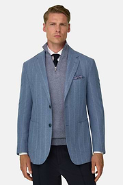 Blazer in Wool Silk Pinstripe, Light Blue, thumb, 1