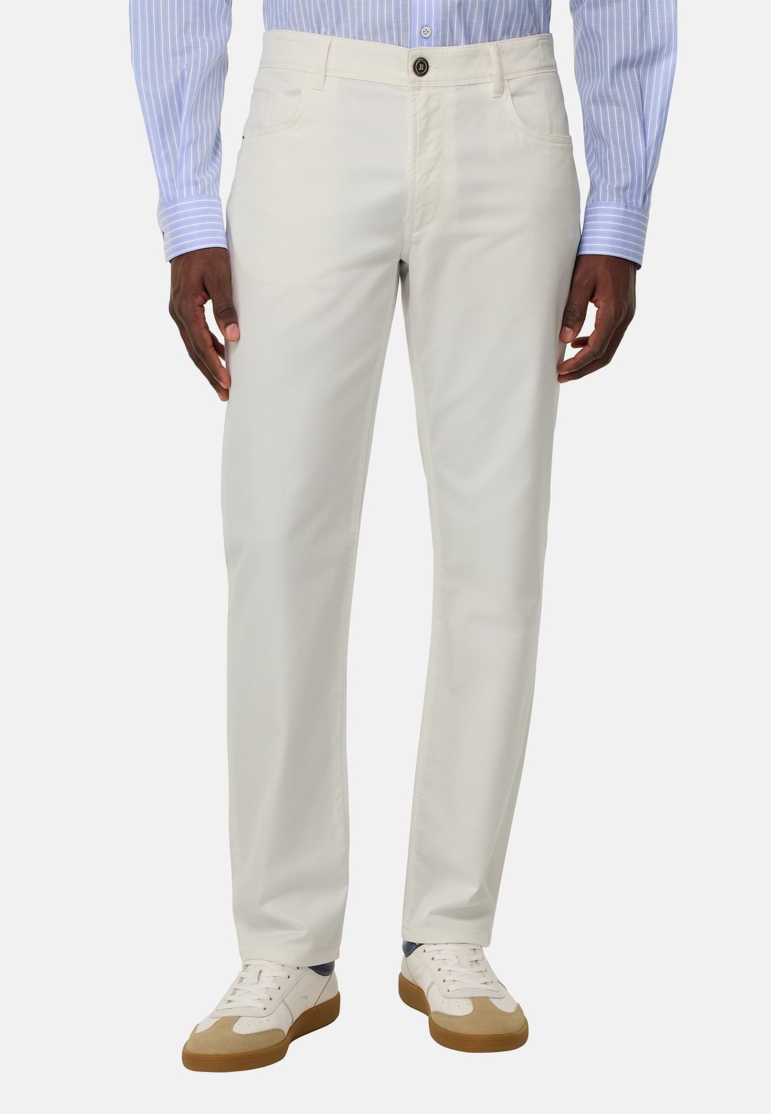 Jeans In Cotone Tencel Elasticizzato, Bianco, hi-res