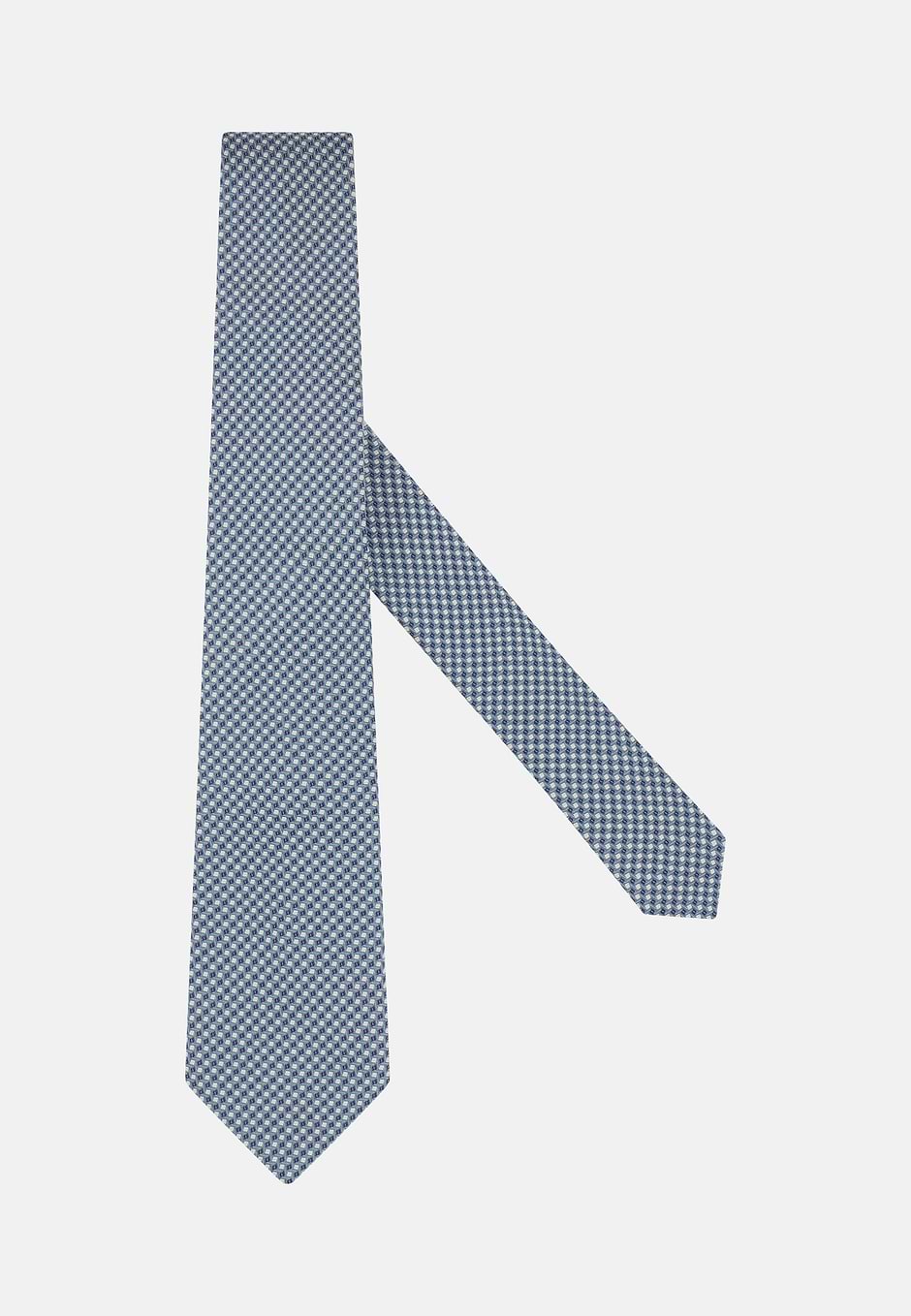 Cravate Micro Motif En Soie Mélangée, Indigo, hi-res