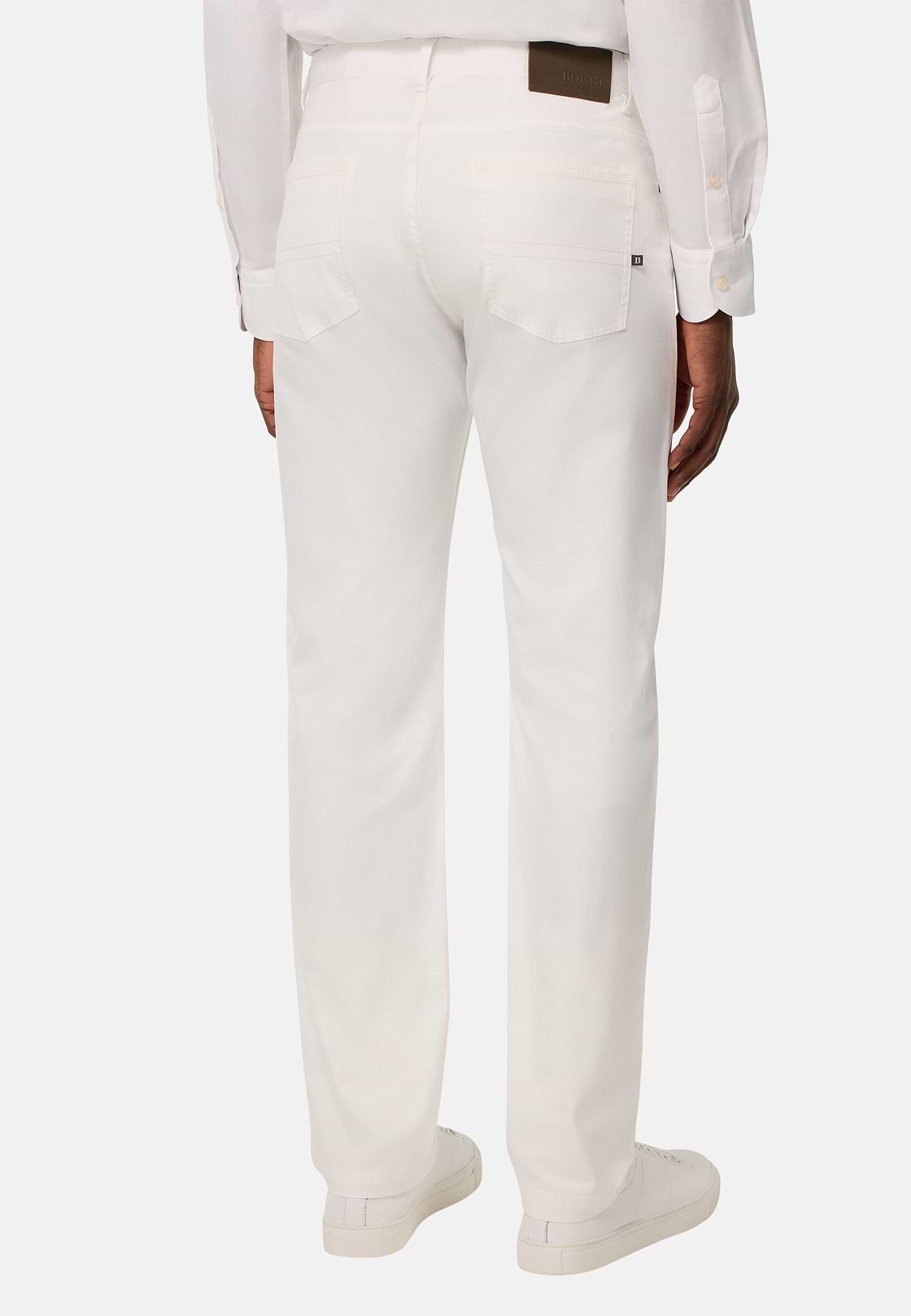 Stretch Cotton 5-Pocket Trousers, White, hi-res