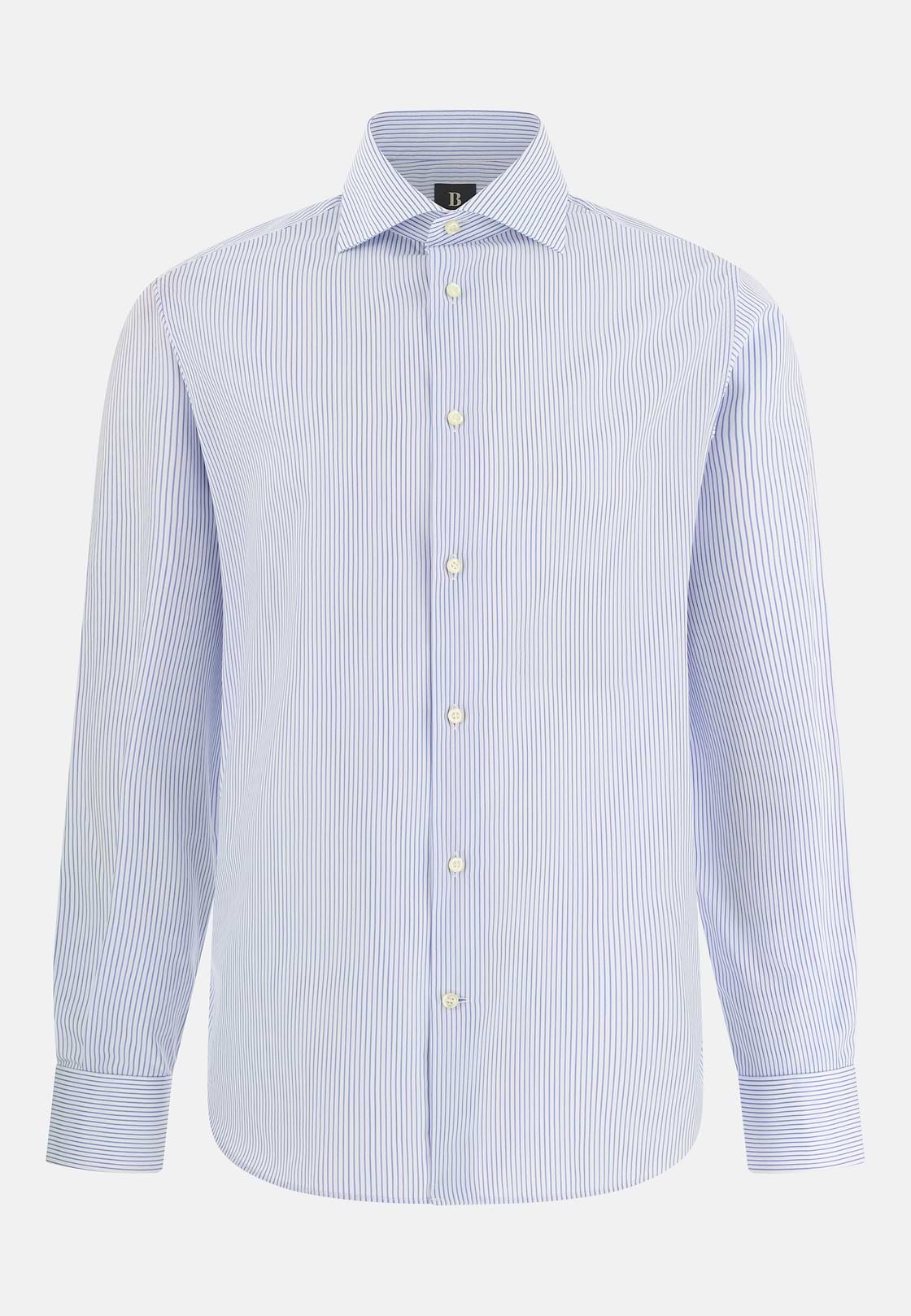Camicia A Righe In Cotone Slim Fit, Azzurro, hi-res, 6